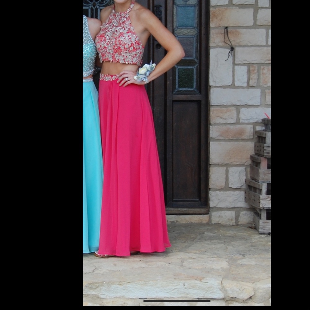 Pink two piece prom dress